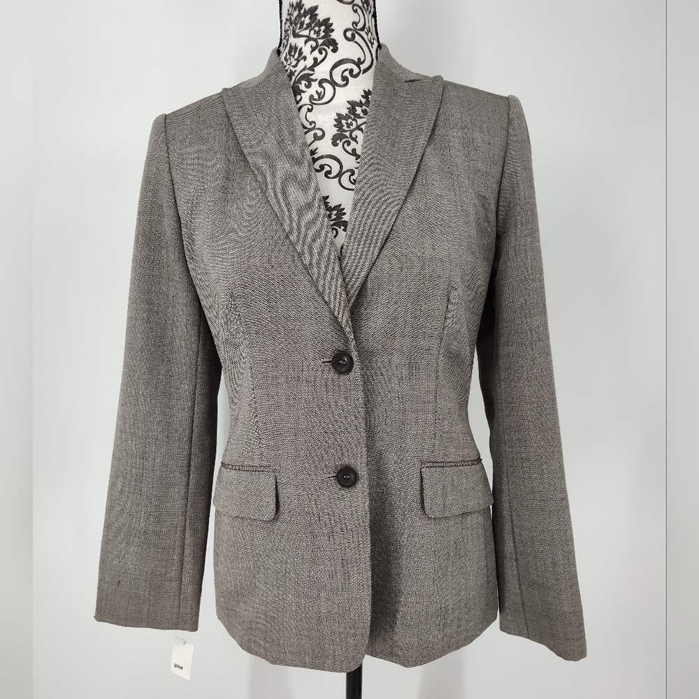 Ann Taylor Factory Women's White/Brown Print Two-Button Tailored Blazer Size 4P